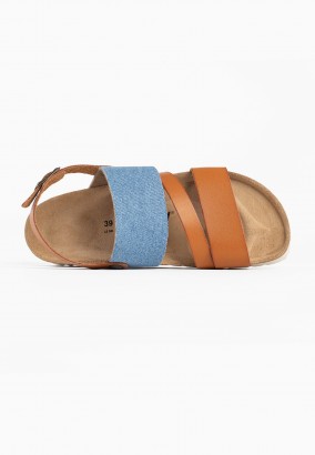 Sandales Portland Multibrides Tan et bleu denim
