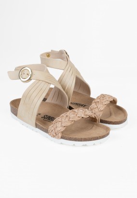 Sandales Romaine Multibrides Beige et Or