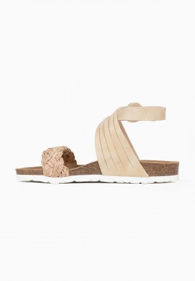 Sandales Romaine Multibrides Beige et Or