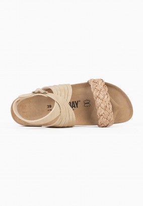 Sandales Romaine Multibrides Beige et Or