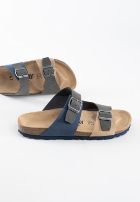 Sandales Lulally 2 Brides Bleu marine et beige et gris