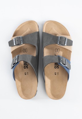 Sandales Lulally 2 Brides Bleu marine et beige et gris