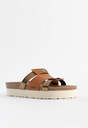 Sandales Sole à plateforme Camel et Or