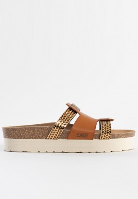 Sandales Sole à plateforme Camel et Or