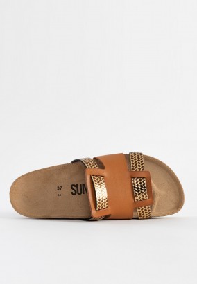 Sandales Sole à plateforme Camel et Or