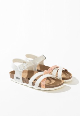 Sandales Andros Multibrides Saumon et blanc