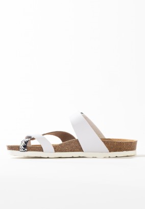 Sandales Tulipe à entre-doigts Blanc et python