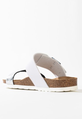 Sandales Hermosi 2 Brides Argent et blanc