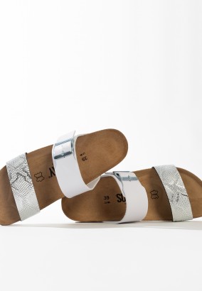 Sandales Hermosi 2 Brides Argent et blanc