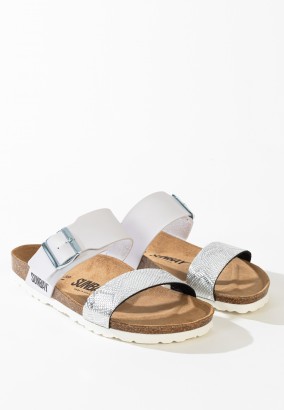 Sandales Hermosi 2 Brides Argent et blanc