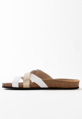 Sandales Bambou Multibrides Blanc et Or