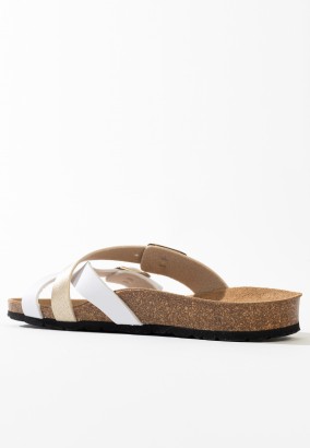 Sandales Bambou Multibrides Blanc et Or