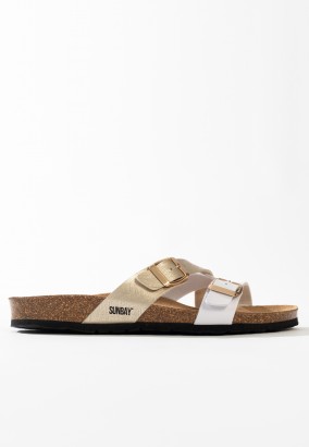 Sandales Bambou Multibrides Blanc et Or