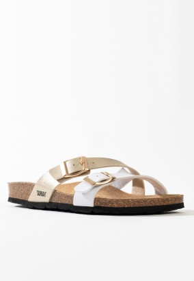 Sandales Bambou Multibrides Blanc et Or