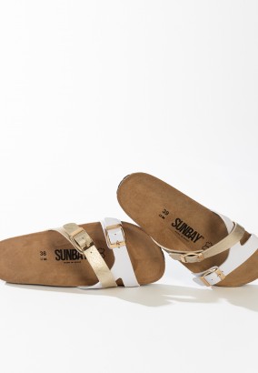 Sandales Bambou Multibrides Blanc et Or