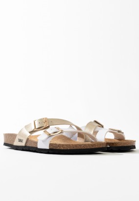 Sandales Bambou Multibrides Blanc et Or