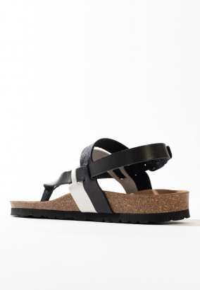 Sandales Gove à entre-doigts Noir et Argent