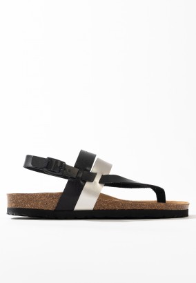 Sandales Gove à entre-doigts Noir et Argent