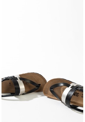 Sandales Gove à entre-doigts Noir et Argent