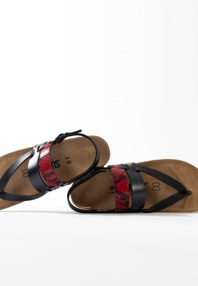 Sandales Gove à entre-doigts Noir et rouge python