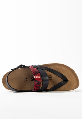 Sandales Gove à entre-doigts Noir et rouge python