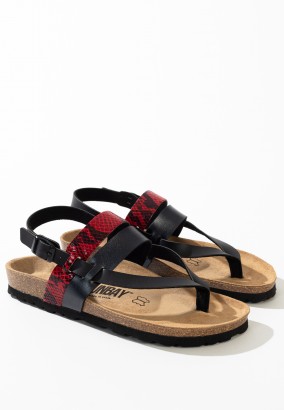 Sandales Gove à entre-doigts Noir et rouge python