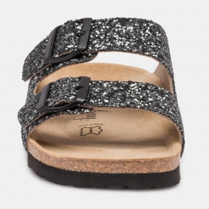 Sandales Trefle 2 Brides Anthracite à Paillettes