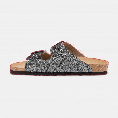 Sandales Trefle 2 Brides Anthracite à Paillettes