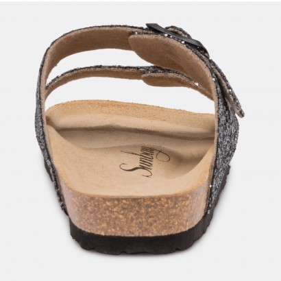 Sandales Trefle 2 Brides Anthracite à Paillettes