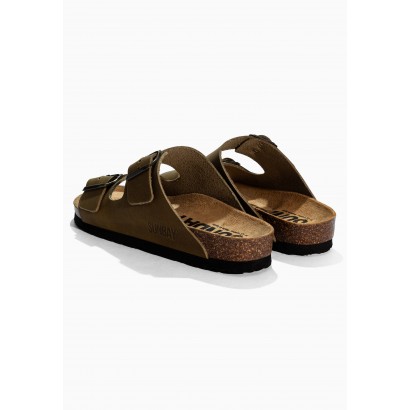 Sandales Trefle Kaki en Cuir