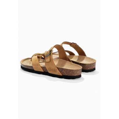 Sandales Tulipe Camel en Cuir Suédé