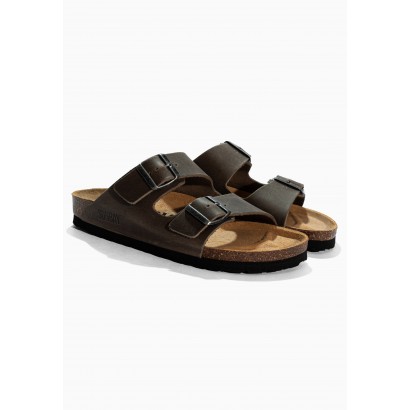 Sandales Trefle Anthracite en Cuir