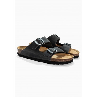 Sandales Trefle Anthracite en Cuir