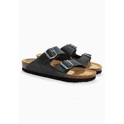 Sandales Trefle Anthracite en Cuir